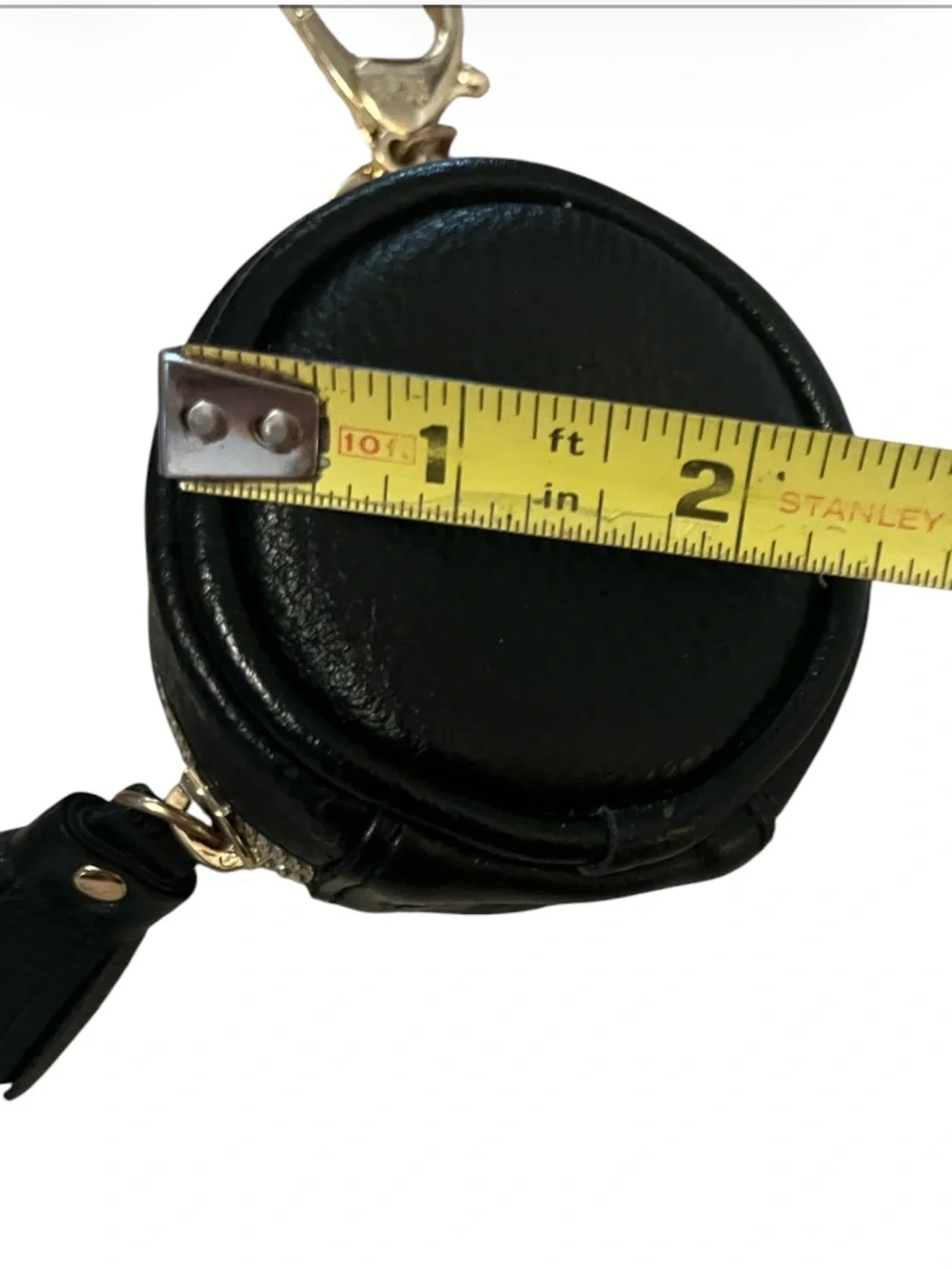 Black Faux Leather Tassel Keychain Earbud Pouch Bag Charm Gold tone Hardware